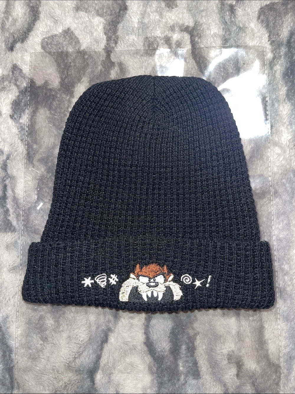 VNTG ACME Black Knit Beanie with Taz Embroidered Patch